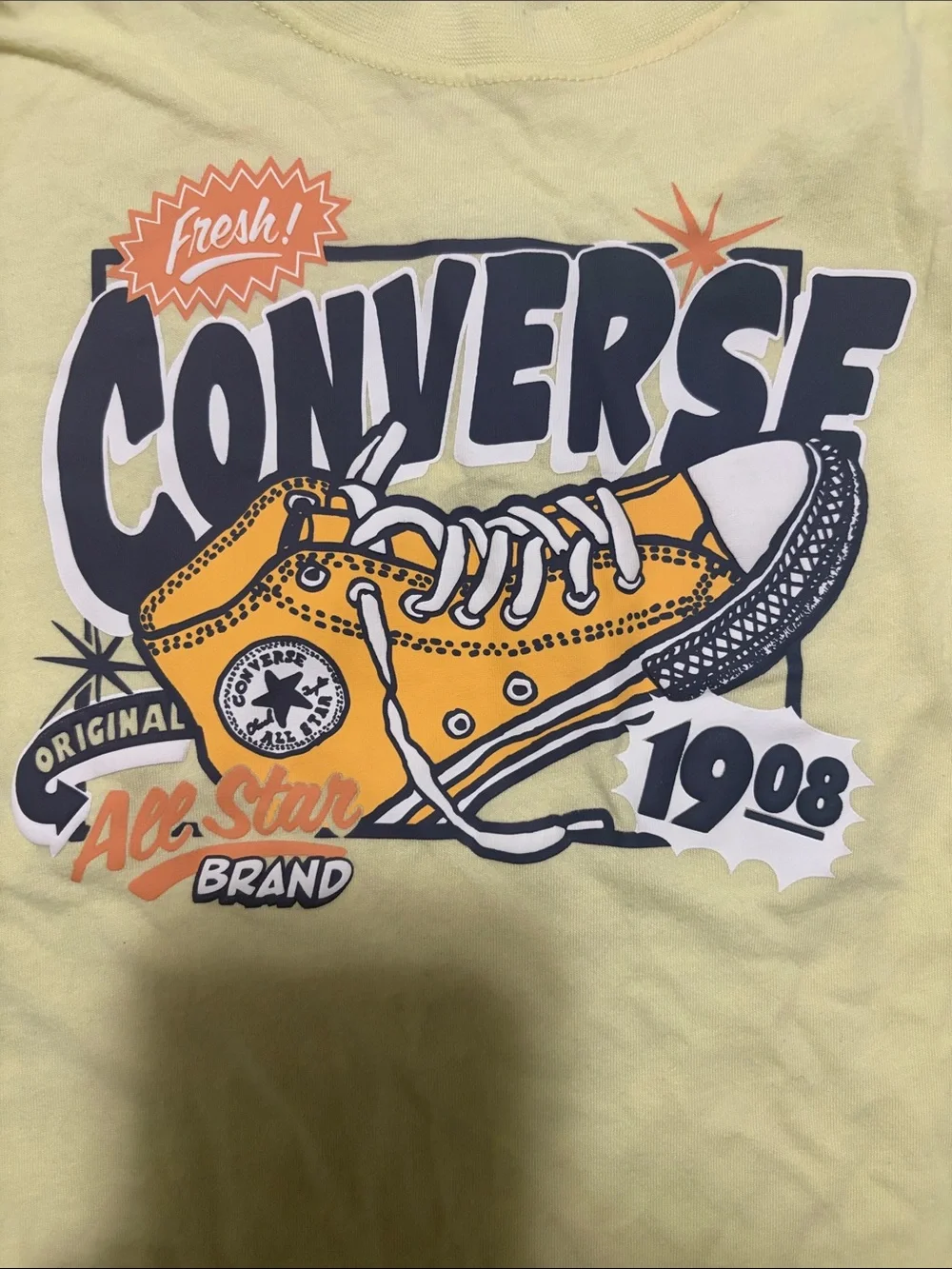 Converse Yellow Graphic Kids Tee with Orange Sneaker Print